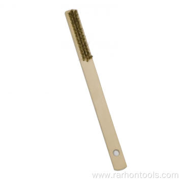 Brass wire brush with long wooden handle